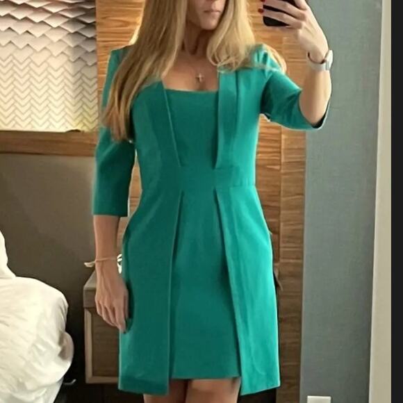 Black Halo Green Mini Sheath Dress Size 2 Career Work Professional Designer $400 - Picture 7 of 13